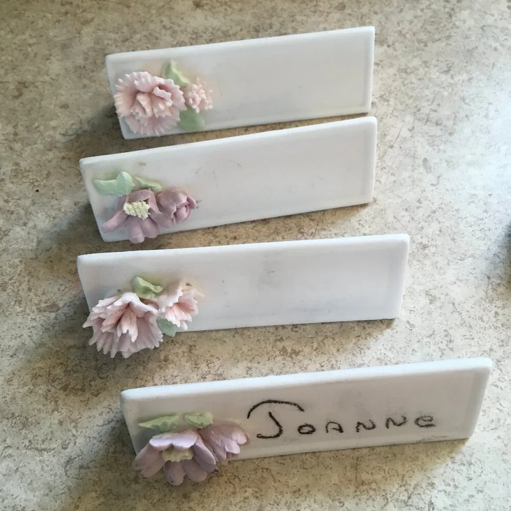 Vintage Porcelain Bisque Floral Reusable Place Cards